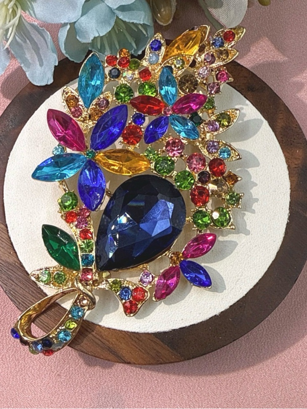 4.25” x 2.5” Multicolor Crystal Floral Statement Brooch & Pendant - Gold Tone